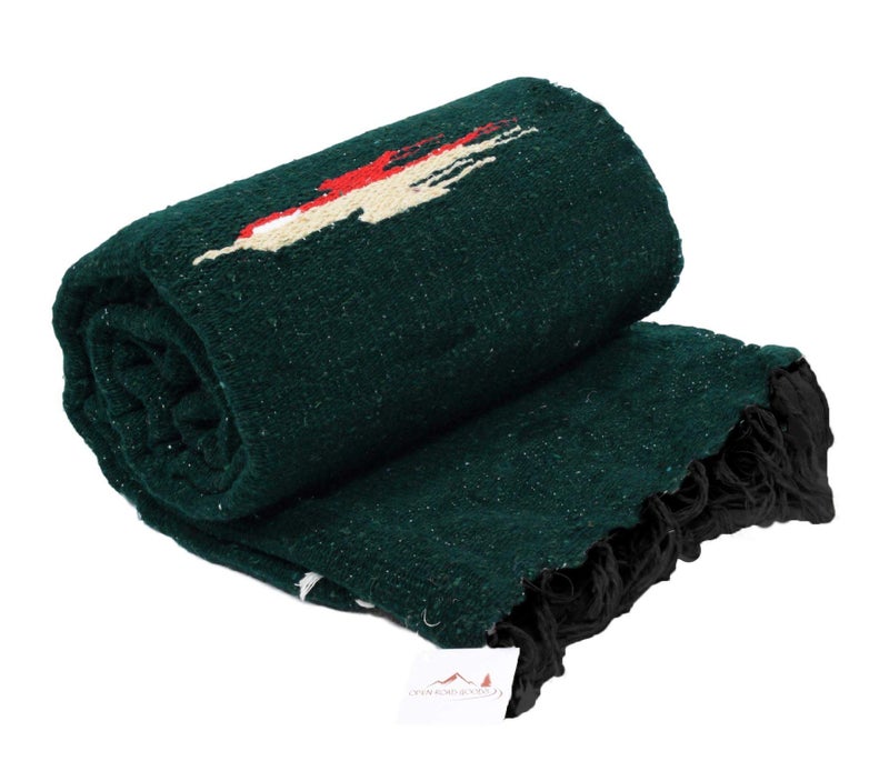 Open Road Goods Yoga Blanket - Thick Mexican Thunderbird Blanket - Handmade and Made for Yoga! (Dark Green) - Image 5